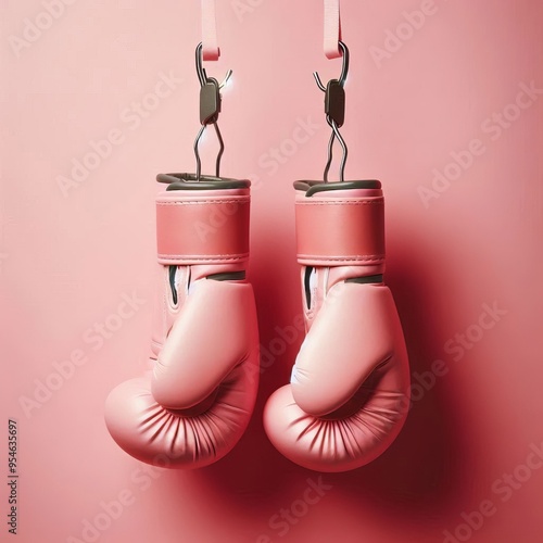 pink boxing gloves on a vibrant pink background with colorful symbolizing strong and hope photo