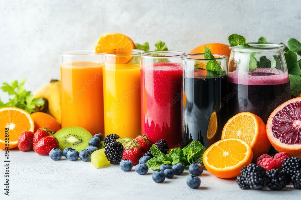 Colorful Fruit Juice and Fresh Ingredients Colorful Fruit Juice and Fresh Ingredients