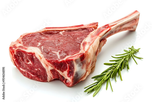 Fresh tomahawk raw beef steak isolated on white background