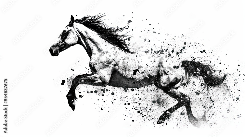 Beautiful silhouette of a horse on a white background. a galloping horse. Artistic image. Copy space Beautiful silhouette of a horse on a white background. a galloping horse. Artistic image. Copy space