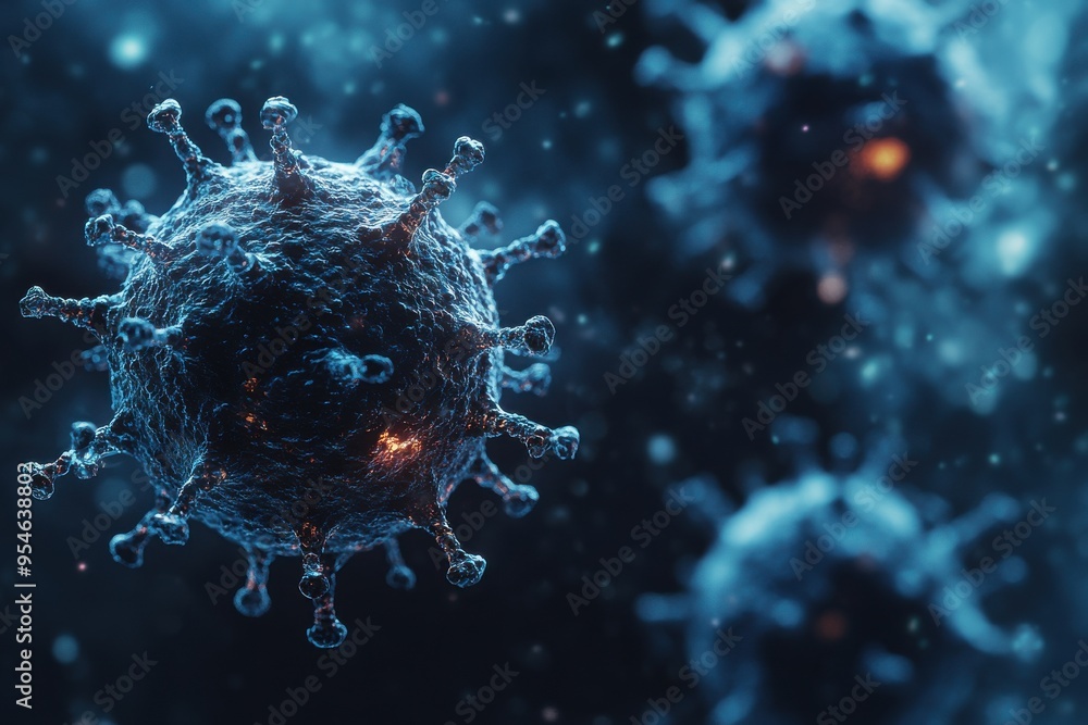 Microscopic View of Virus with Glowing Highlights Microscopic View of Virus with Glowing Highlights