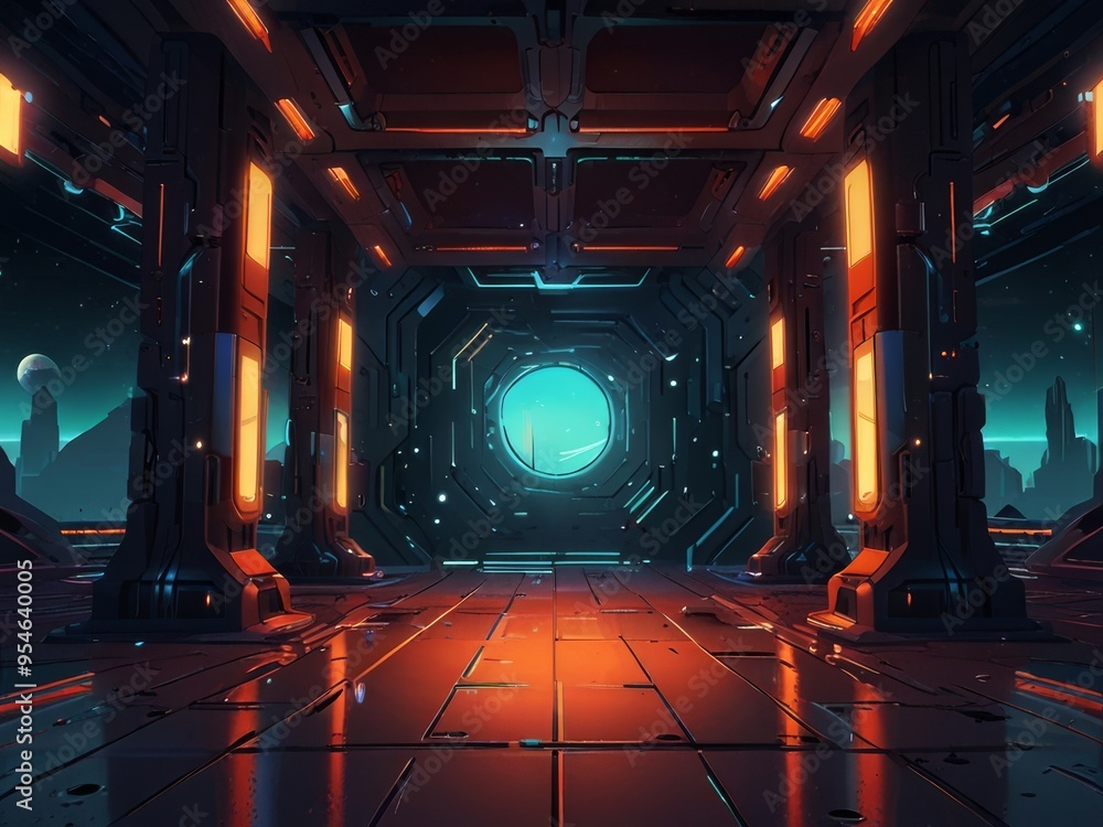 Naklejka premium Futuristic Cityscape Under a Starry Night