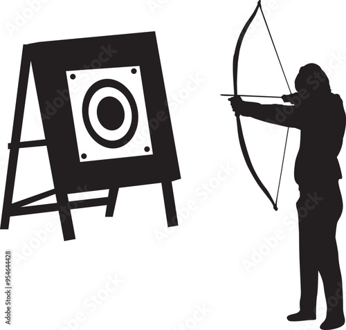 Silhouette archery athlete bow aiming