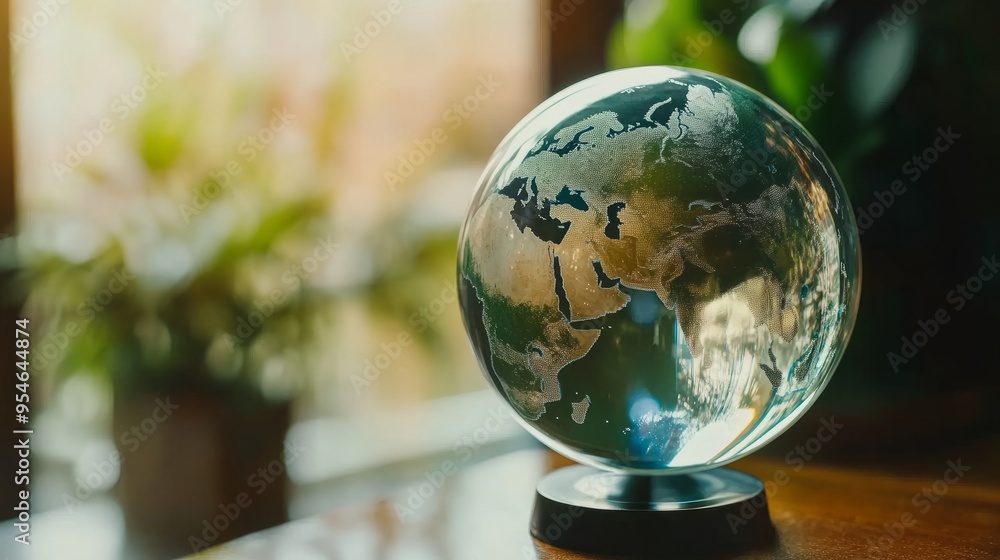 Crystal globe with sustainable development and ESG icon for environment social, governance, and business cooperation for World sustainable environment social governance concept. Earth day Crystal globe with sustainable development and ESG icon for environment social, governance, and business cooperation for World sustainable environment social governance concept. Earth day