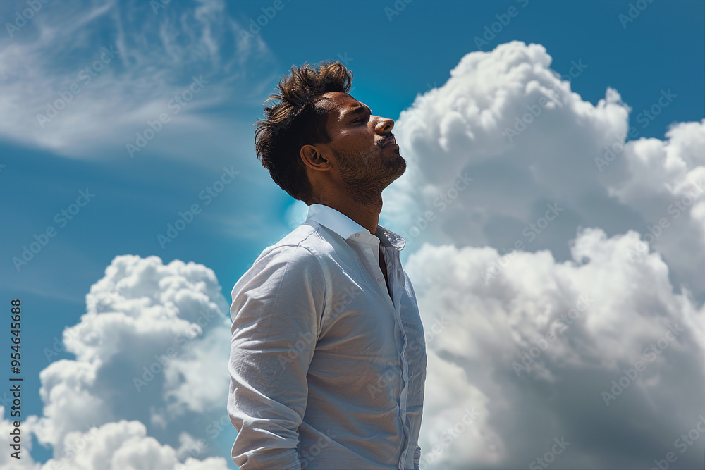 Image of handsome man afterlife in paradise generative AI concept Image of handsome man afterlife in paradise generative AI concept