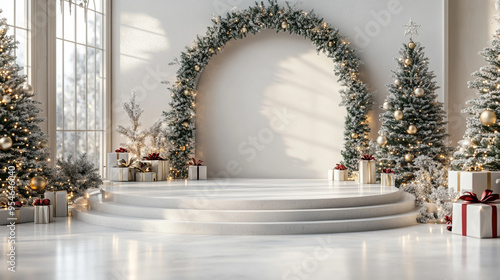 3d luxury podium christmas decoration and space for your luxury product. Christmas background concept. Generative AI.