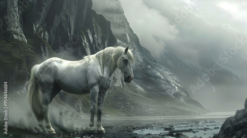 white horse in the snow