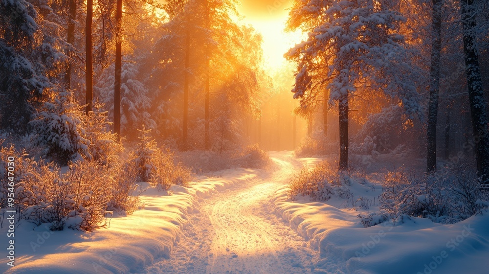 A breathtaking scene of a snowy forest with tall evergreen trees frosted with snow and sparkling with sunlight. A breathtaking scene of a snowy forest with tall evergreen trees frosted with snow and sparkling with sunlight.
