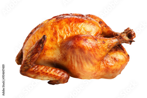 Whole roasted chicken isolated on transparent background.	