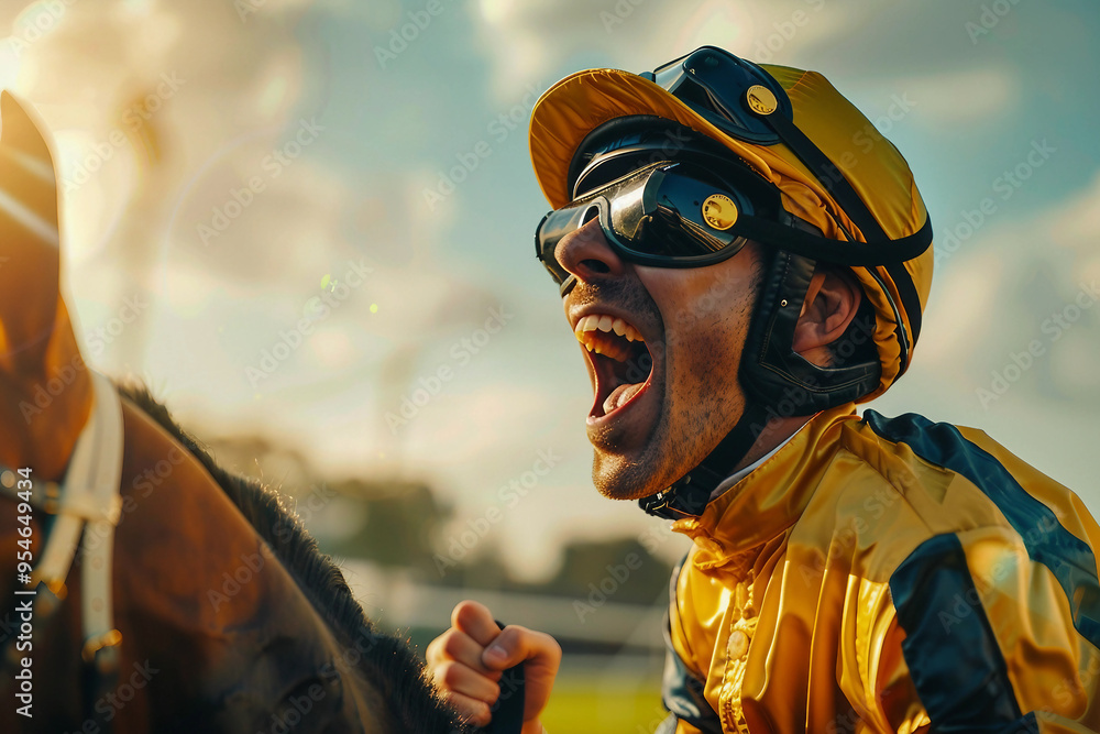 Generative AI photo image of person who ride horse, equestrian professional sport profession Generative AI photo image of person who ride horse, equestrian professional sport profession
