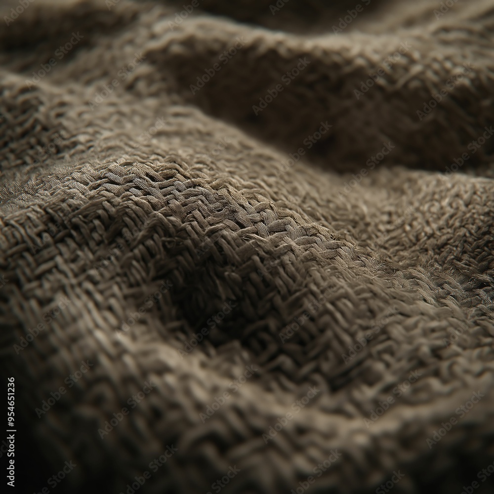 Close-up of an antique brown wool blanket texture, showcasing its soft weave and stitching details under soft, shadowed lighting. Close-up of an antique brown wool blanket texture, showcasing its soft weave and stitching details under soft, shadowed lighting.