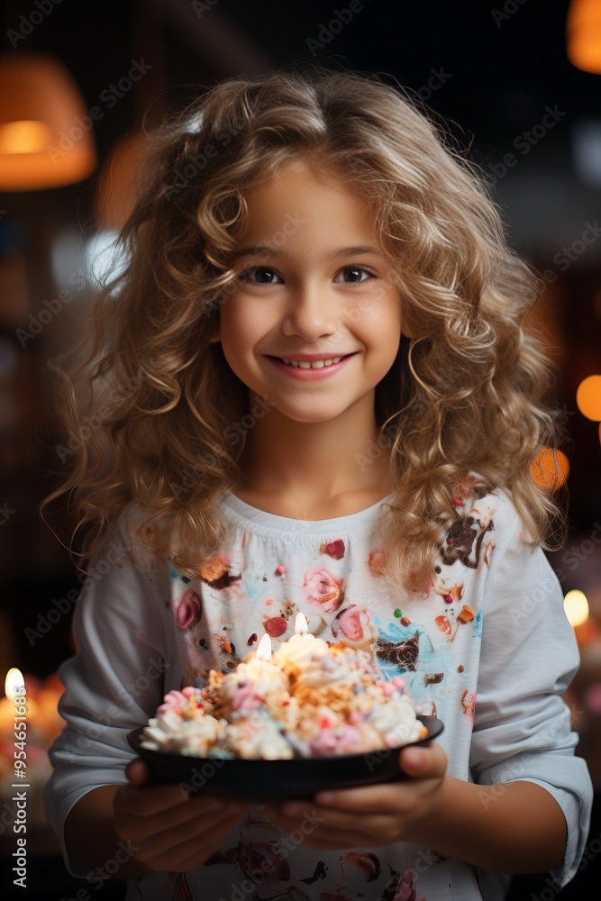 Young girl near birthday cake with candles Young girl near birthday cake with candles