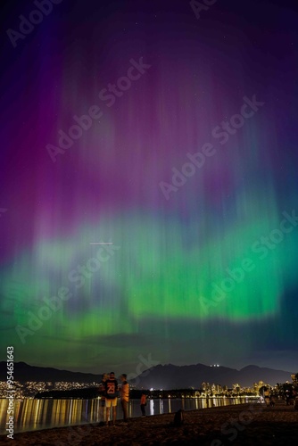 Northern Lights Illuminating the Horizon Over Vancouver, Canada