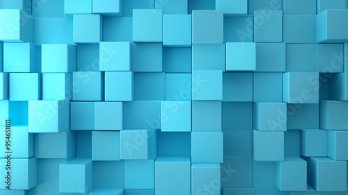 A vibrant arrangement of blue cubes creating a dynamic geometric pattern.