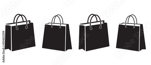 Set of shopping bags icon, paper bags icon, vector, silhouette.  Package design, Grocery bag, Online Shop Symbol, Paper hand bag, gift bag illustration. Vector illustration.