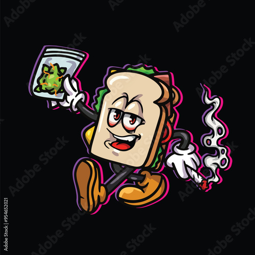 weed smoking character cartoon mascot logo leaf face happy with holding hug