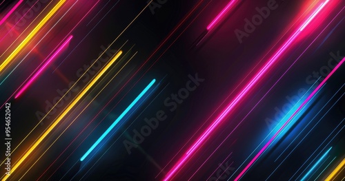 A vibrant abstract background featuring diagonal lines in neon colors against a dark backdrop, ideal for digital designs.