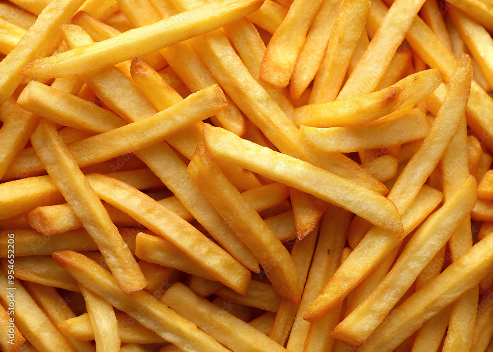 Close-up French fries, delicious, golden yellow tone Close-up French fries, delicious, golden yellow tone