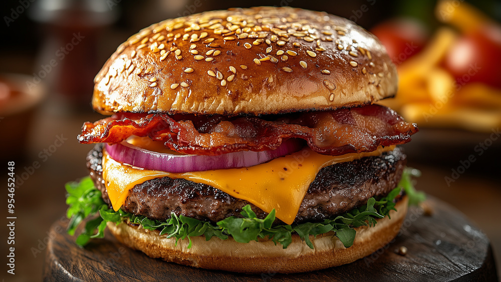 Gourmet Delight: Bacon Cheddar Burger on Buttered Brioche Gourmet Delight: Bacon Cheddar Burger on Buttered Brioche
