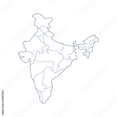 Indian map with regional states vector illustration background. Detailed map of India with States administrative divisions. Political India map vector illustration.