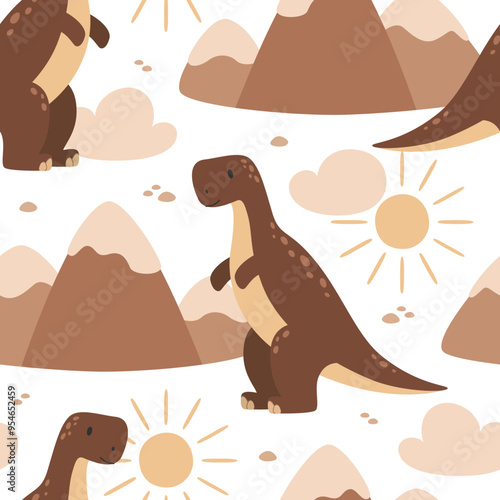 Cute vector childish seamless pattern with T-Rex