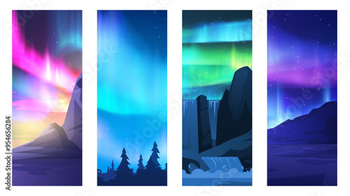 Northern lights. Four vertical banners.