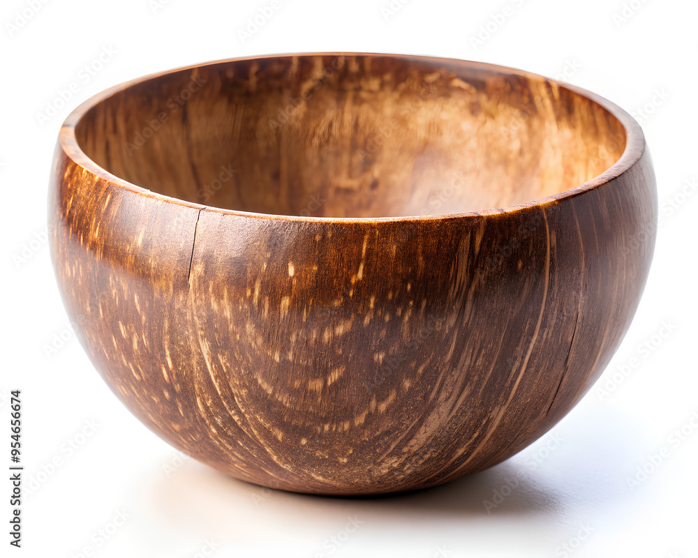 Coconut shell bowl isolated white background, viewed from the side Coconut shell bowl isolated white background, viewed from the side
