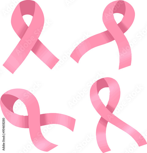 set collection of pink ribbon vector flat illustration for breast cancer awareness month