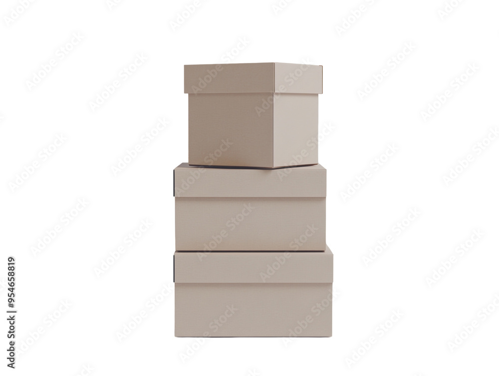 Obraz premium Three cardboard boxes stacked for shipping or storage, isolated on white background. PNG transparent.
