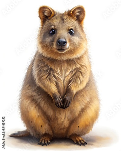 Illustration of Digital Painting of Quokka sitting, full body photo