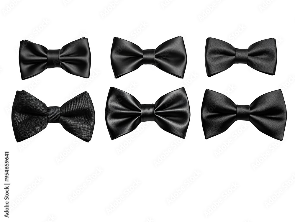 Five black bow ties on white background, formal and elegant. Five black bow ties on white background, formal and elegant.