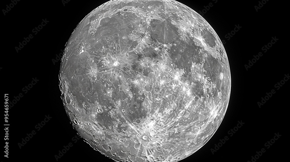 Obraz premium Full Moon in Bright Night Sky Showing Detailed Lunar Surface and Craters