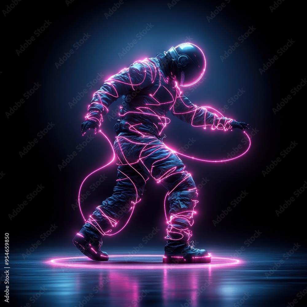 Futuristic astronaut in neon glowing suit exploring a tech-infused environment, encapsulating sci-fi and innovation aesthetics. Futuristic astronaut in neon glowing suit exploring a tech-infused environment, encapsulating sci-fi and innovation aesthetics.