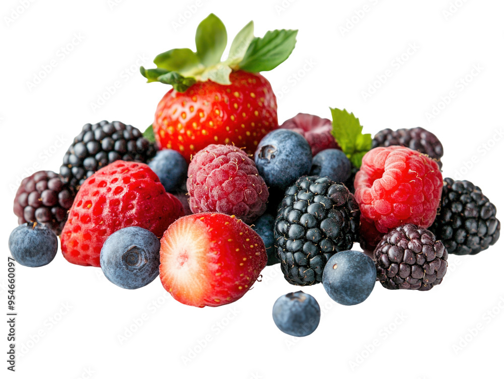 Assorted fresh berries, isolated on white background, high detail, vibrant colors PNG transparent. Assorted fresh berries, isolated on white background, high detail, vibrant colors PNG transparent.