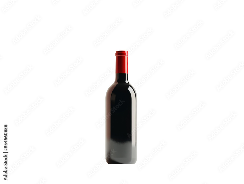 Red wine bottle with red cap on white background. PNG transparent. Red wine bottle with red cap on white background. PNG transparent.