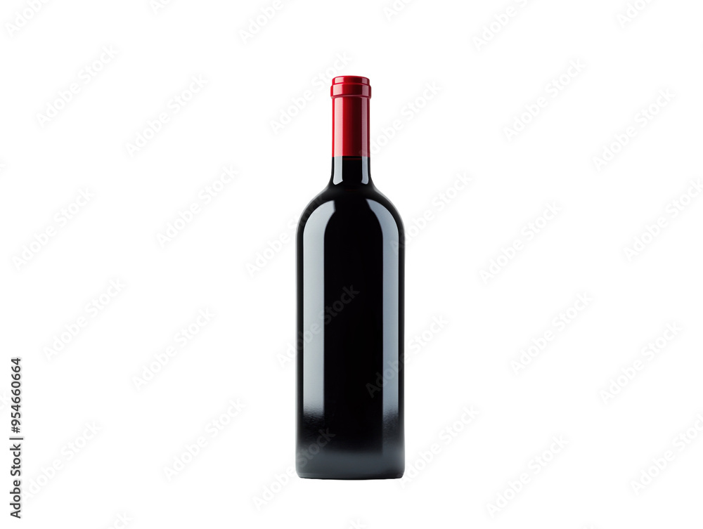 Red wine bottle with red cap on white background. PNG transparent. Red wine bottle with red cap on white background. PNG transparent.
