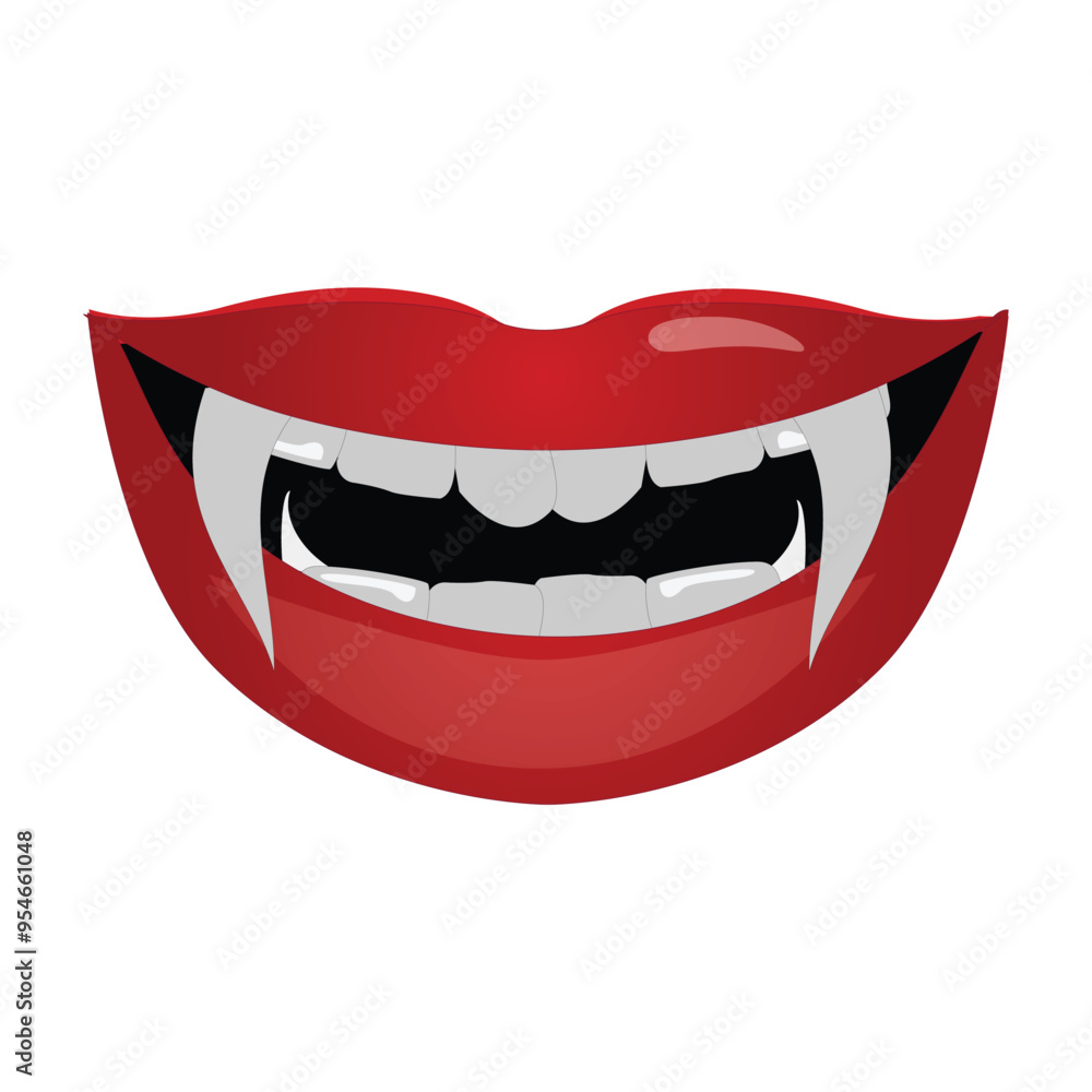 Obraz premium Vampire mouth with fangs vector icon. Cartoon open female red lips with long pointed teeth expression emotion isolated on white background