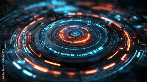 Wallpaper Mural Futuristic Technology Background, Abstract Circle Design With Glowing Blue And Red Lights. Torontodigital.ca