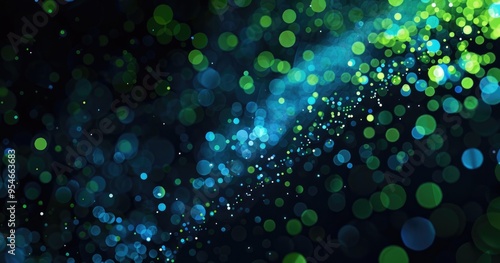 A vibrant abstract background featuring luminous blue and green bokeh effects, creating a dynamic and energetic atmosphere.