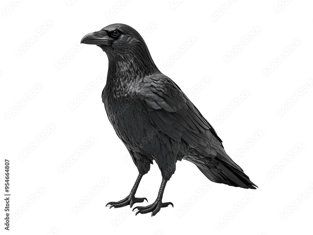 Obraz premium Black crow standing on a white background. PNG transparent.