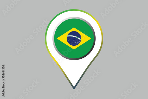 Brazil flag with location sign, Brazilian National Flag, EPS Vector Illustration, Flag of the Federative Republic of Brazil, Illustration of the Brazil flag
