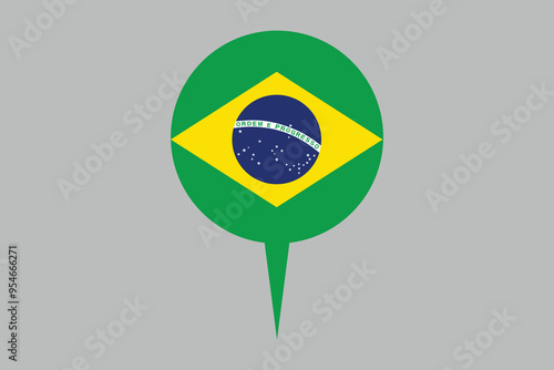 Brazil flag with location sign, Brazilian National Flag, EPS Vector Illustration, Flag of the Federative Republic of Brazil, Illustration of the Brazil flag
