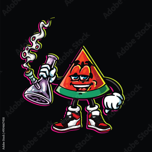 weed smoking character cartoon mascot logo leaf face happy with holding blunt