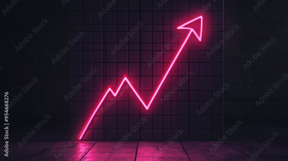 Neon Pink Arrow Up On Brick Wall Background Neon Pink Arrow Up On Brick Wall Background