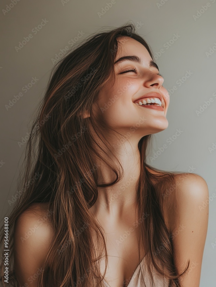 a smiling woman with long hair expression radiating warmth and positivity a smiling woman with long hair expression radiating warmth and positivity
