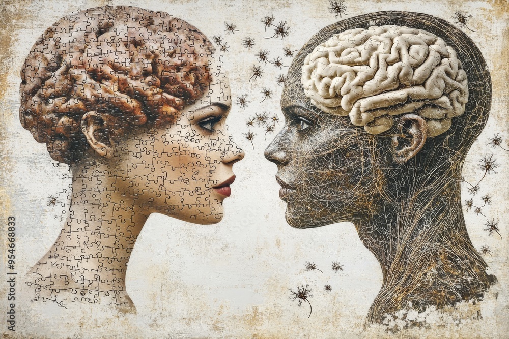 Intellectual Connection Cognitive psychology Strategic Vintage style artistic portrait of a ...