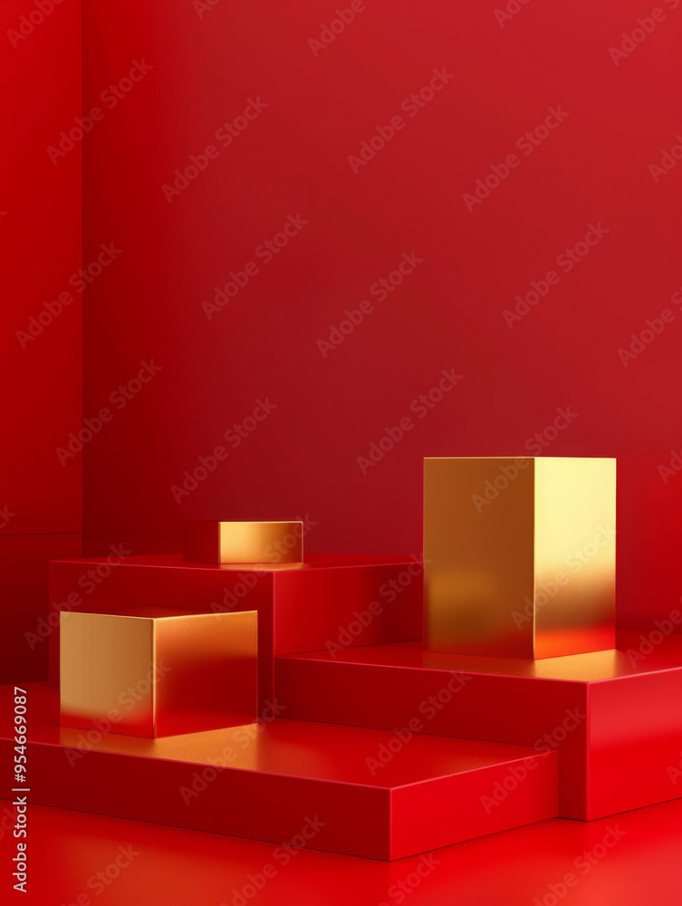 New Year's podium red and gold. podium of red and gold colors of Chinese theme. red background podium, 3D spring flower, product beauty, New Year's podium red and gold. podium of red and gold colors of Chinese theme. red background podium, 3D spring flower, product beauty,