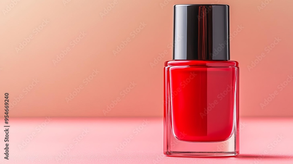 Red nail polish bottle on pink background. Red nail polish bottle on pink background.