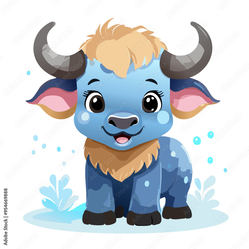 Fototapeta premium Buffalo Cute Small Cartoon Baby Animal Character 