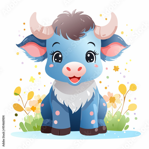 Buffalo Cute Small Cartoon Baby Animal Character
